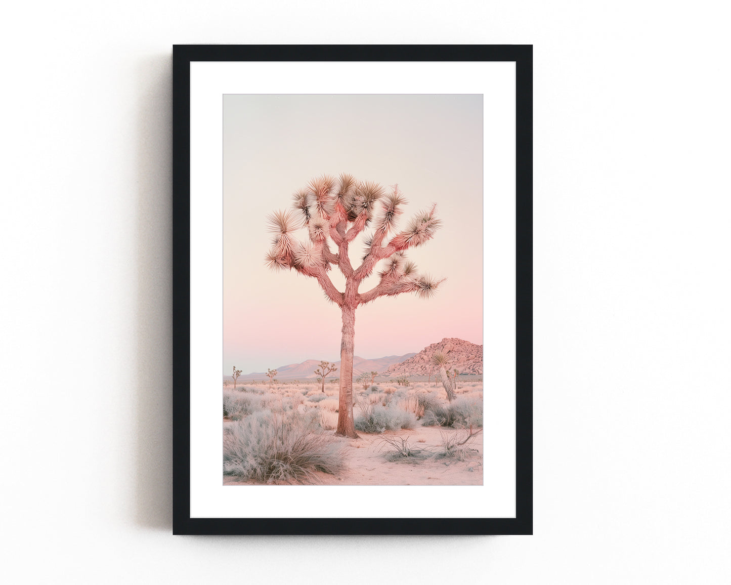 Joshua Tree wall art with a pastel desert landscape, perfect for contemporary and boho chic interiors.