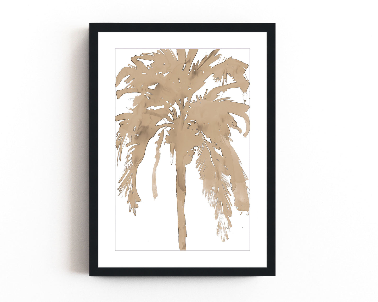 Minimalist palm tree art print featuring neutral tones and abstract watercolor design, perfect for contemporary botanical wall art and warm decor.