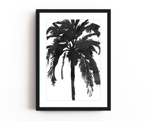 Black and white silhouette of a palm tree, featuring a minimalist abstract design that adds bold tropical elegance to modern interiors.