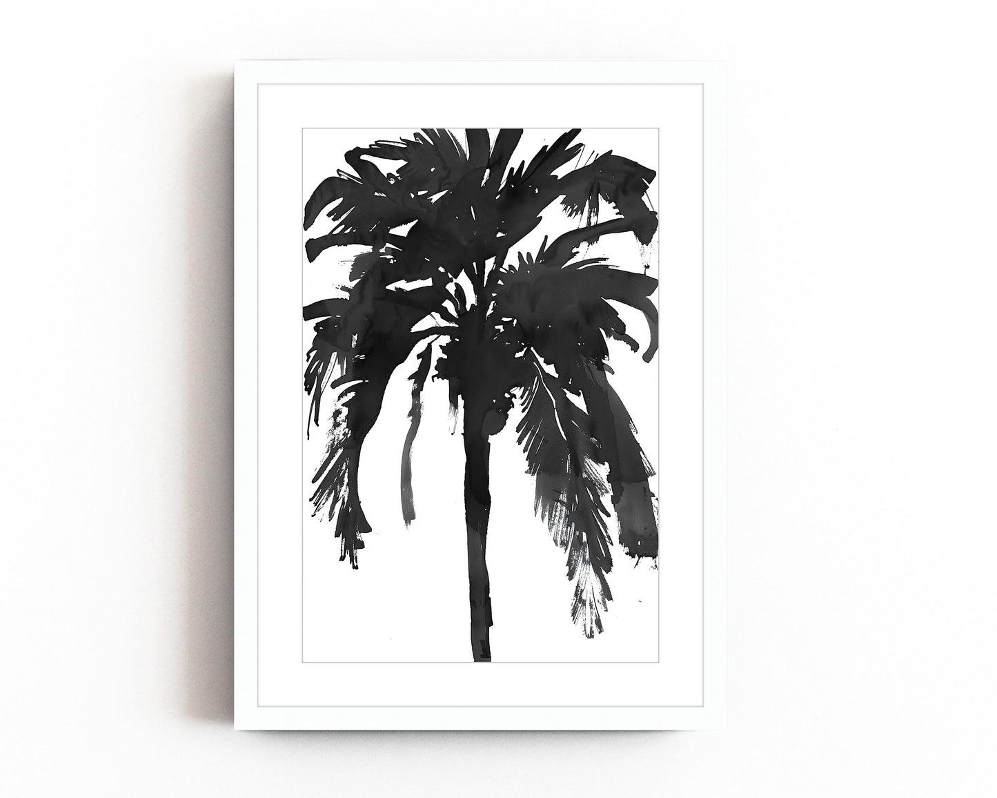 Black and white silhouette of a palm tree, featuring a minimalist abstract design that adds bold tropical elegance to modern interiors.