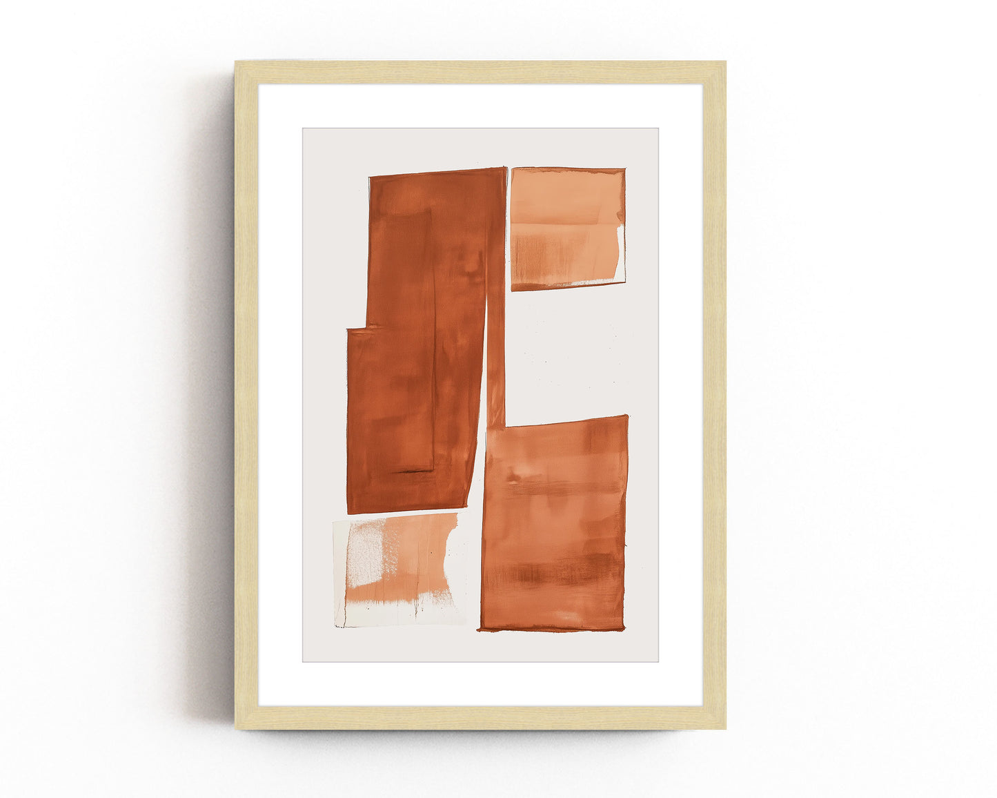 Minimalist geometric abstract art print in warm earth tones, perfect for mid-century modern or boho chic home decor.