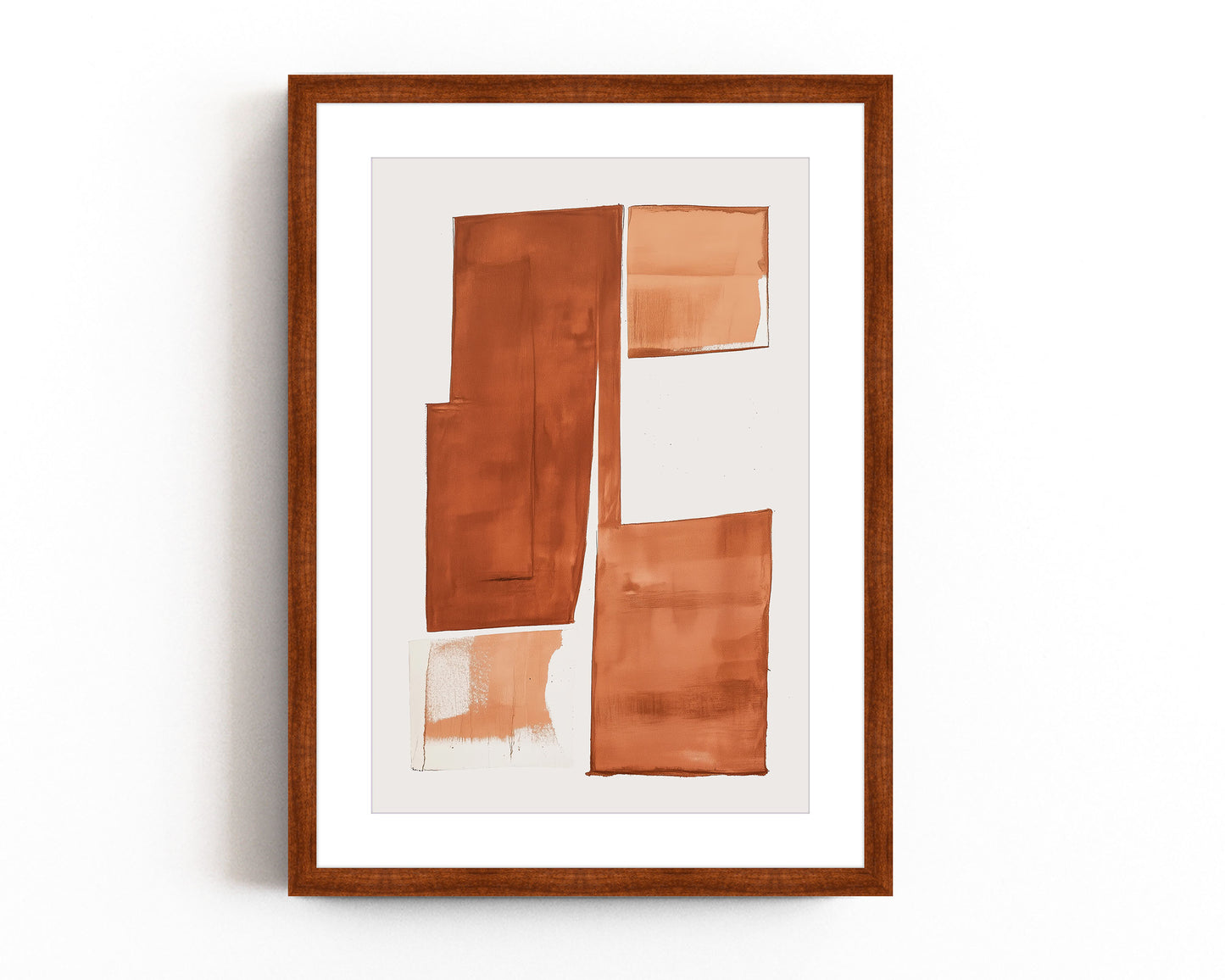 Minimalist geometric abstract art print in warm earth tones, perfect for mid-century modern or boho chic home decor.