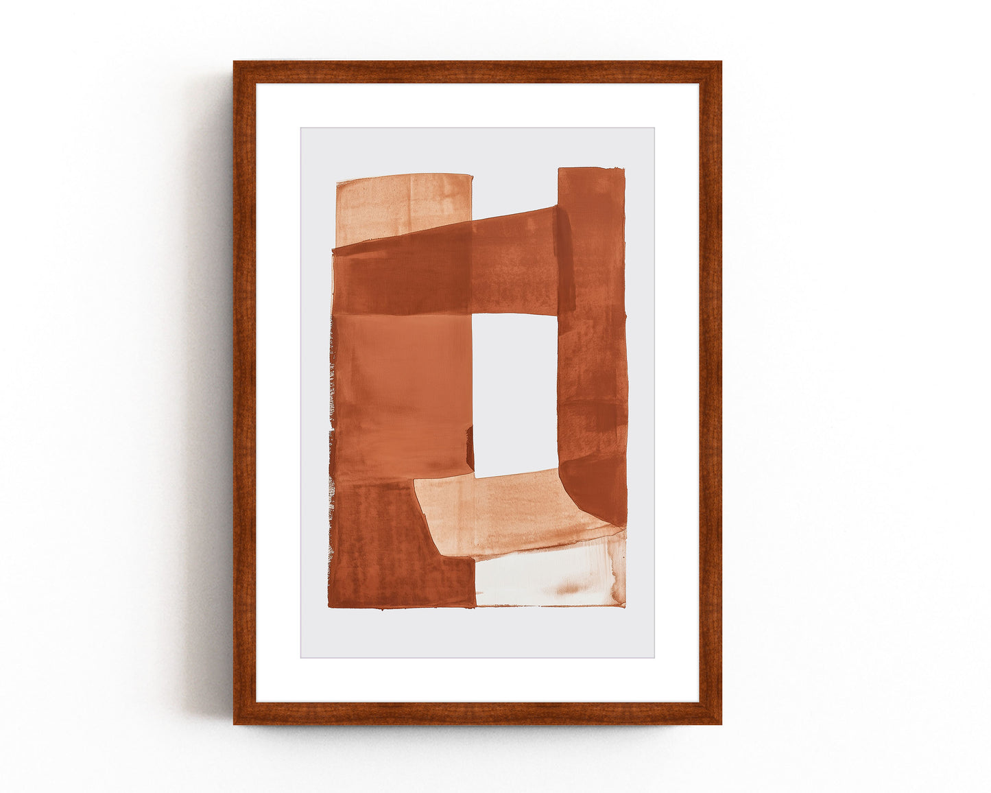 Minimalist abstract art print with geometric shapes in warm earth tones for a contemporary or mid-century modern aesthetic.