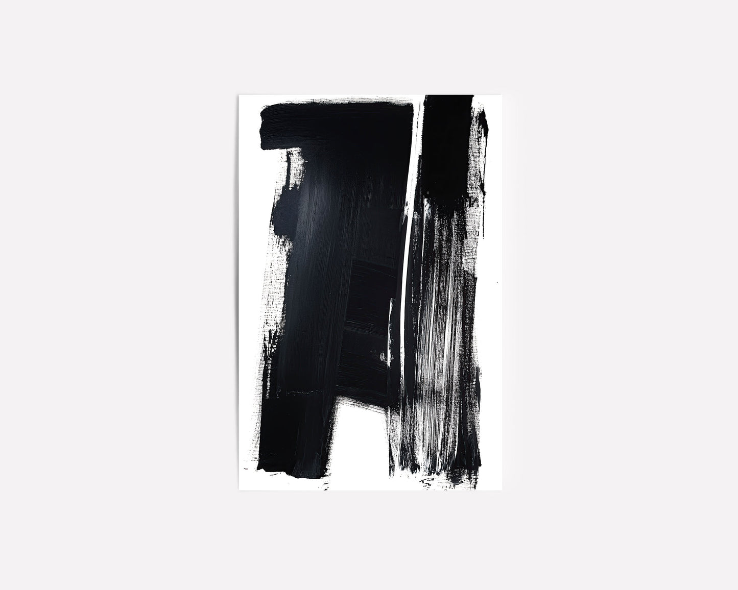 Abstract monochrome art print with bold black and white brush strokes for a modern, minimalist interior wall decor.
