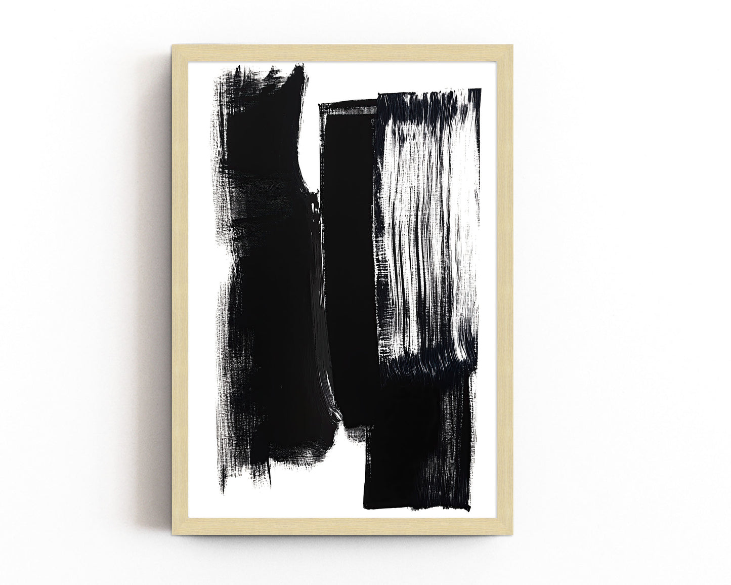 Abstract black and white brushstroke art print with bold, modern design for minimalist interiors.
