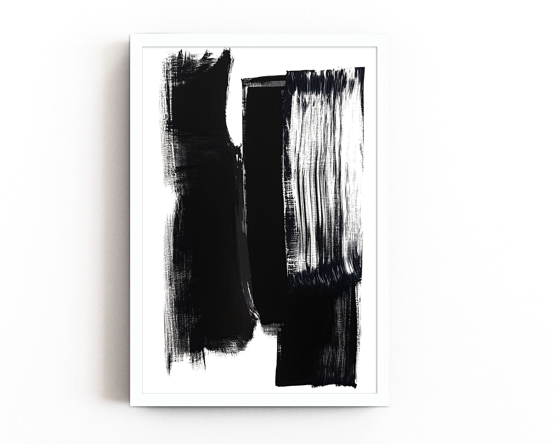 Abstract black and white brushstroke art print with bold, modern design for minimalist interiors.
