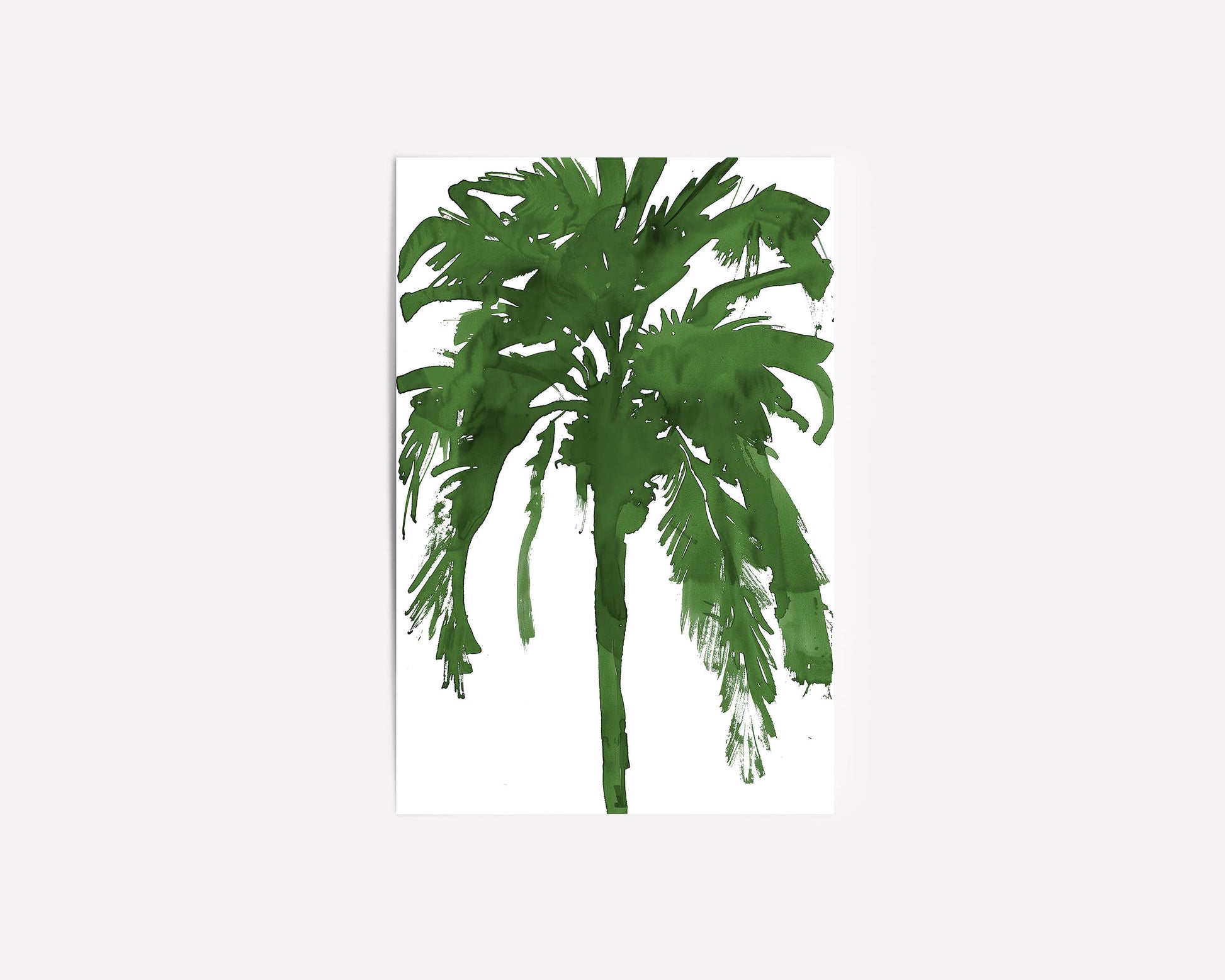 Bold green palm tree silhouette art print in a minimalist style on a white background. Perfect for tropical, coastal, or nature-inspired decor, this abstract botanical print adds a vibrant and modern touch to any space.