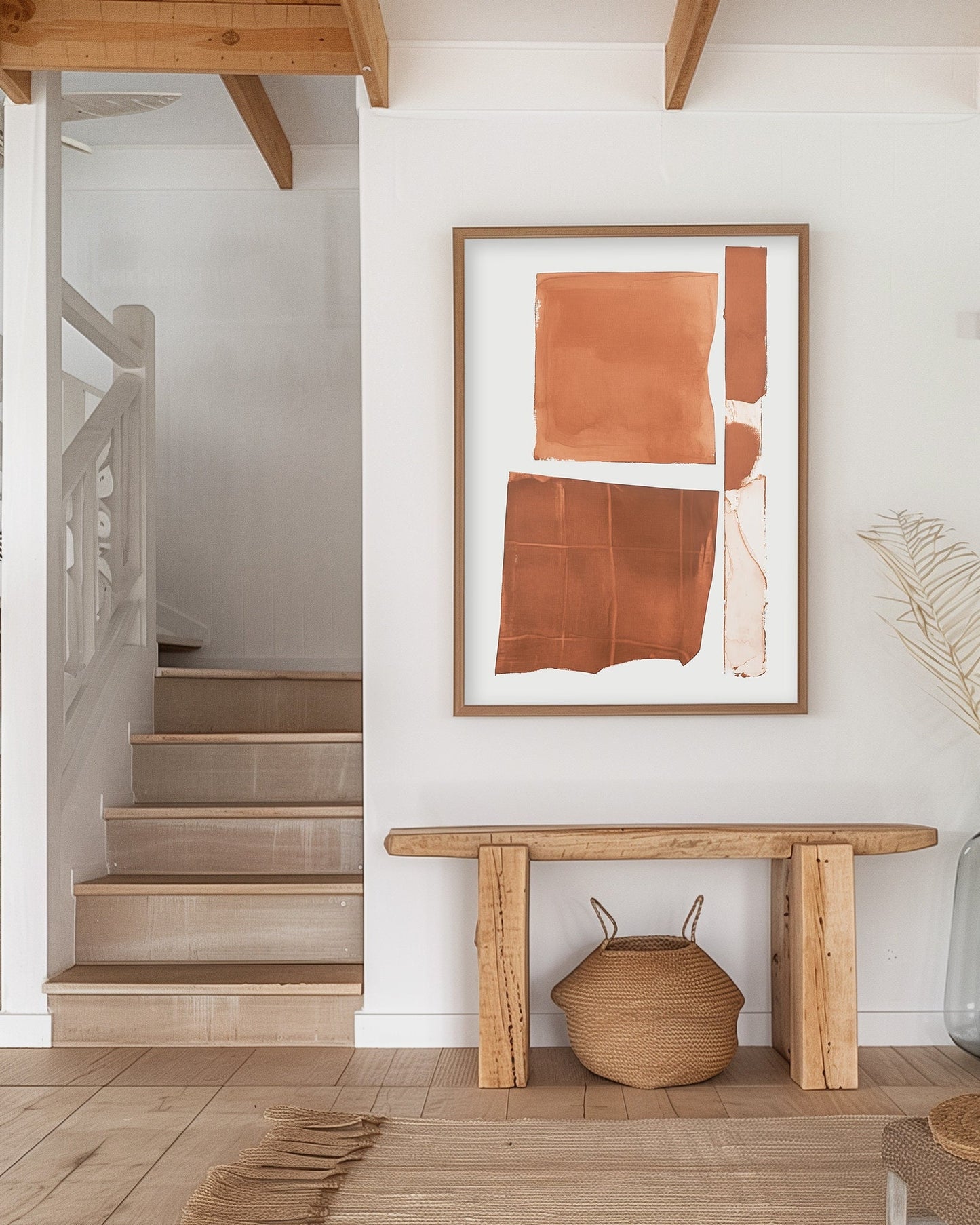 Abstract terracotta artwork featuring bold, organic shapes in earthy tones, perfect for minimalist or Southwest-inspired interiors.