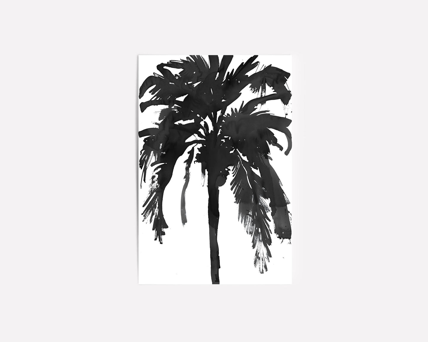 Black and white silhouette of a palm tree, featuring a minimalist abstract design that adds bold tropical elegance to modern interiors.