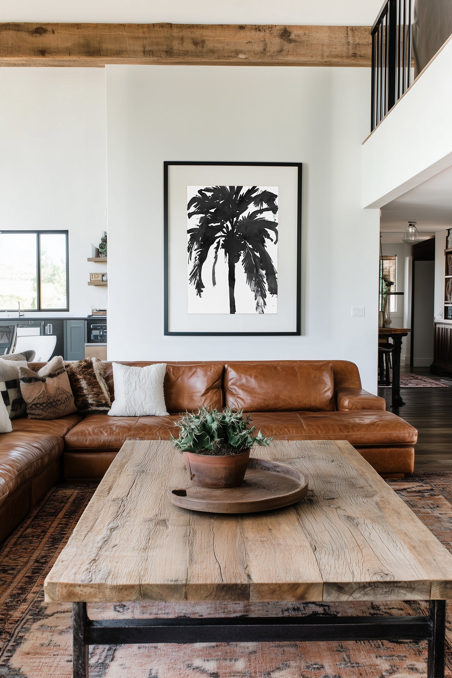 Black and white silhouette of a palm tree, featuring a minimalist abstract design that adds bold tropical elegance to modern interiors.