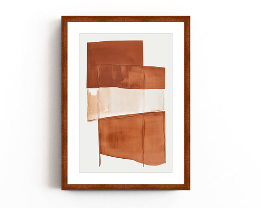 Minimalist abstract art print featuring geometric shapes and warm earth tones, perfect for modern and boho chic interiors.