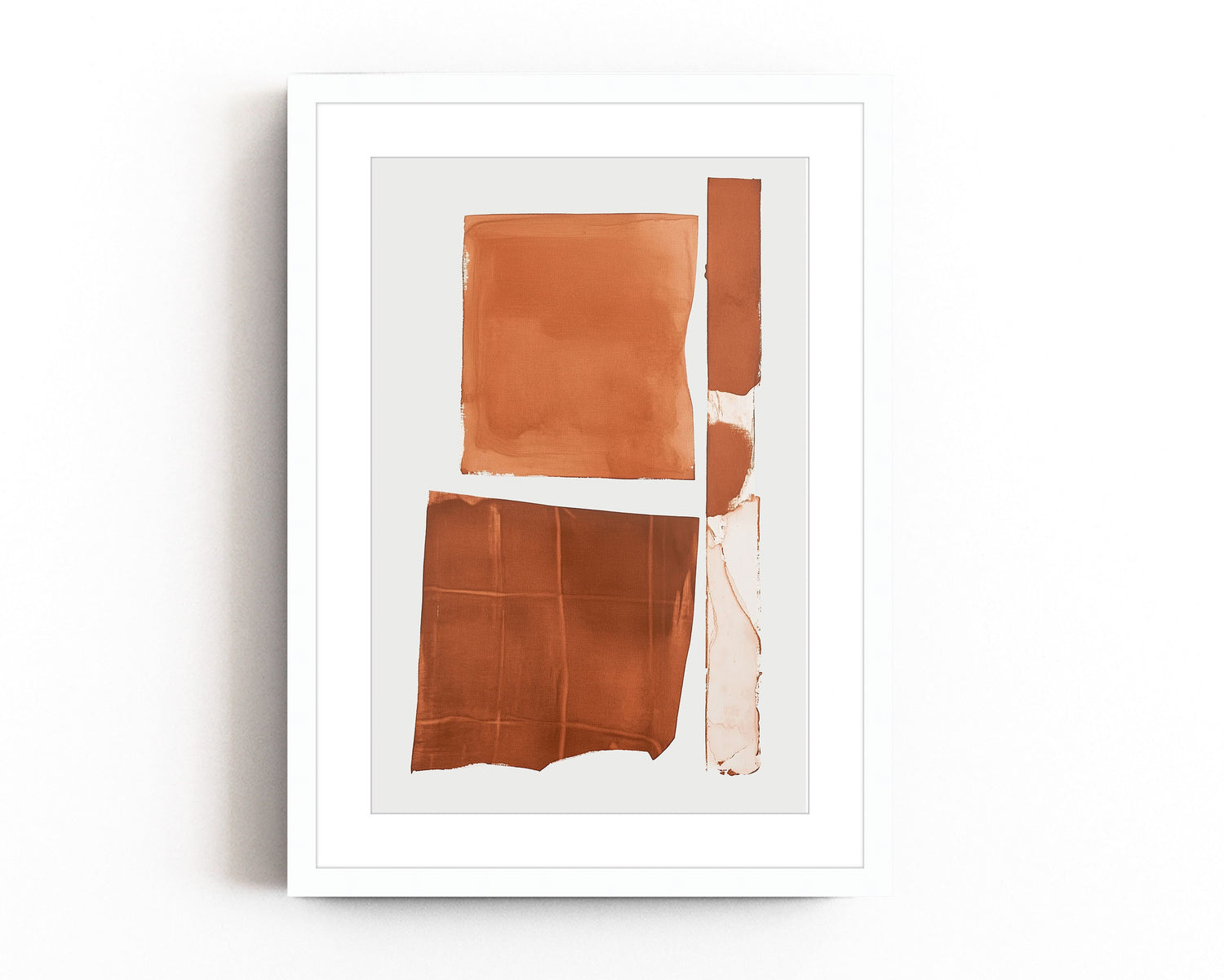 Abstract terracotta artwork featuring bold, organic shapes in earthy tones, perfect for minimalist or Southwest-inspired interiors.