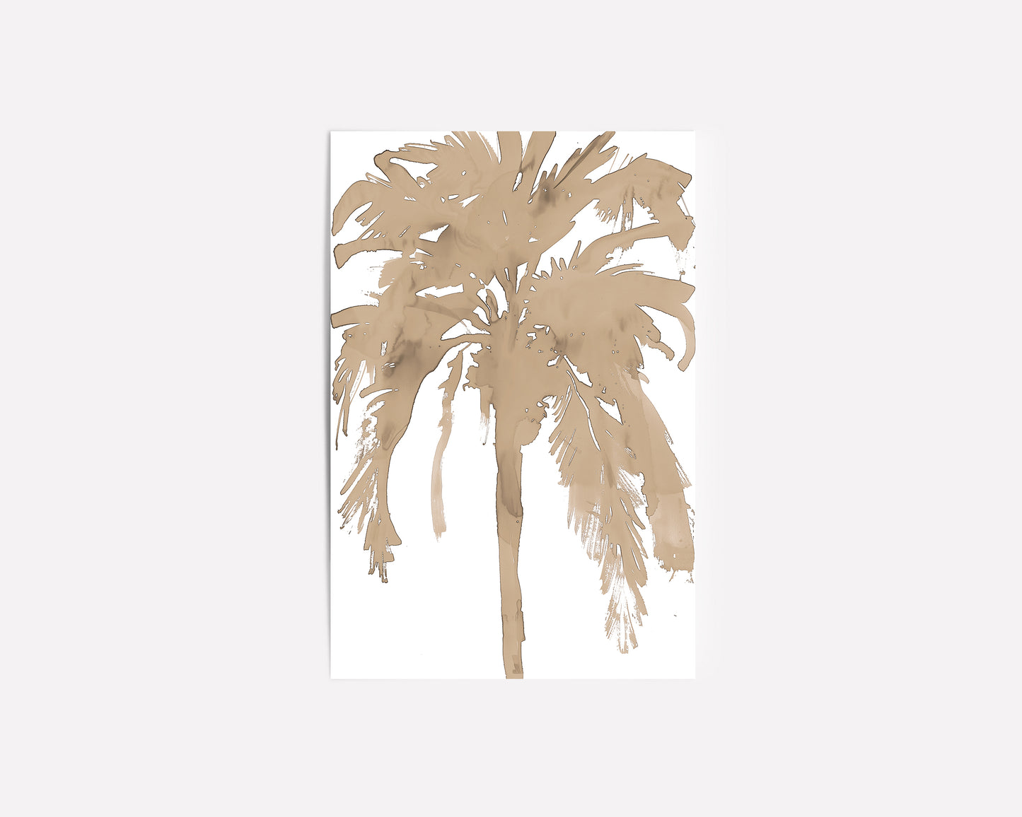 Minimalist palm tree art print featuring neutral tones and abstract watercolor design, perfect for contemporary botanical wall art and warm decor.