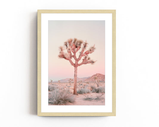 Joshua Tree wall art with a pastel desert landscape, perfect for contemporary and boho chic interiors.