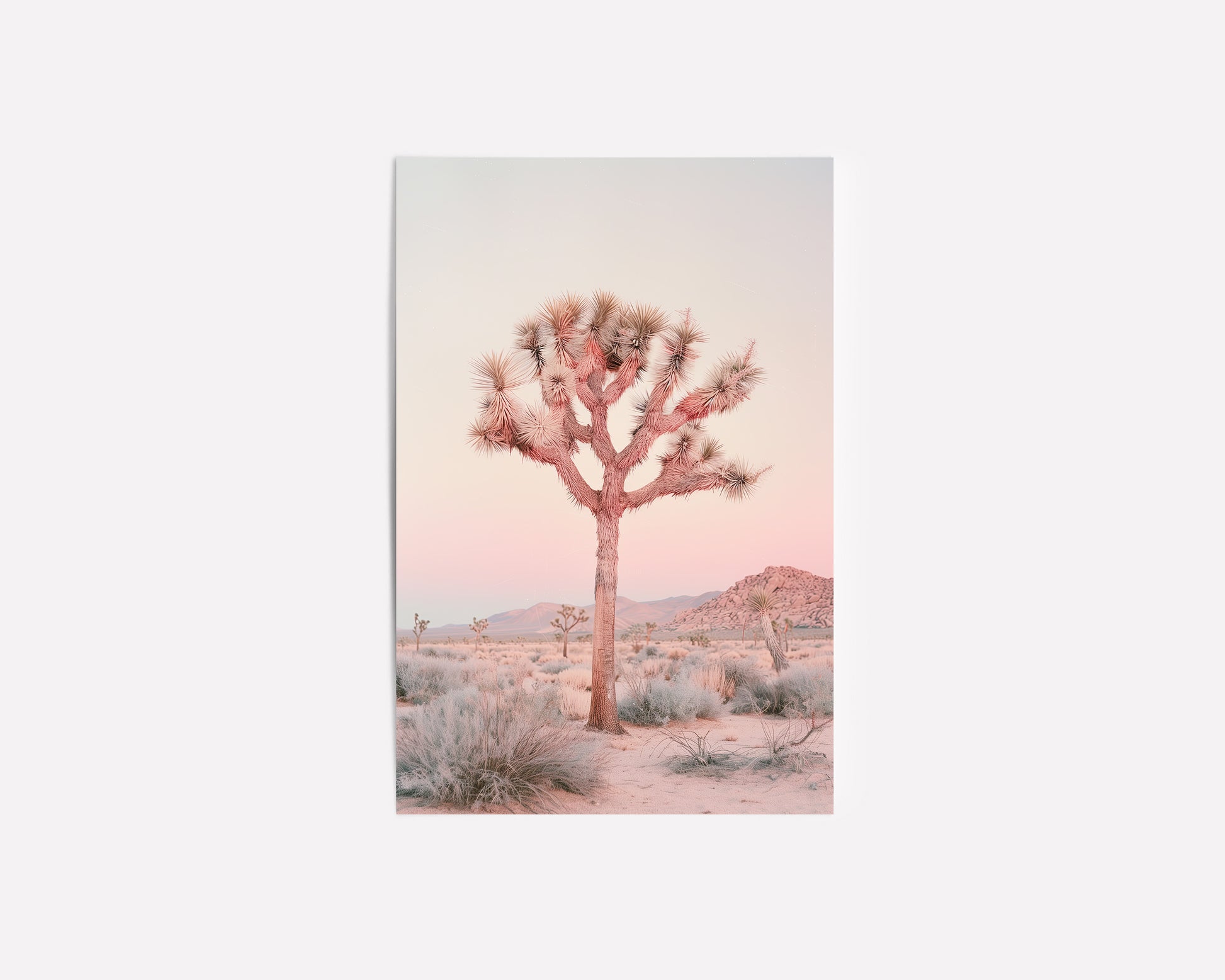 Joshua Tree wall art with a pastel desert landscape, perfect for contemporary and boho chic interiors.