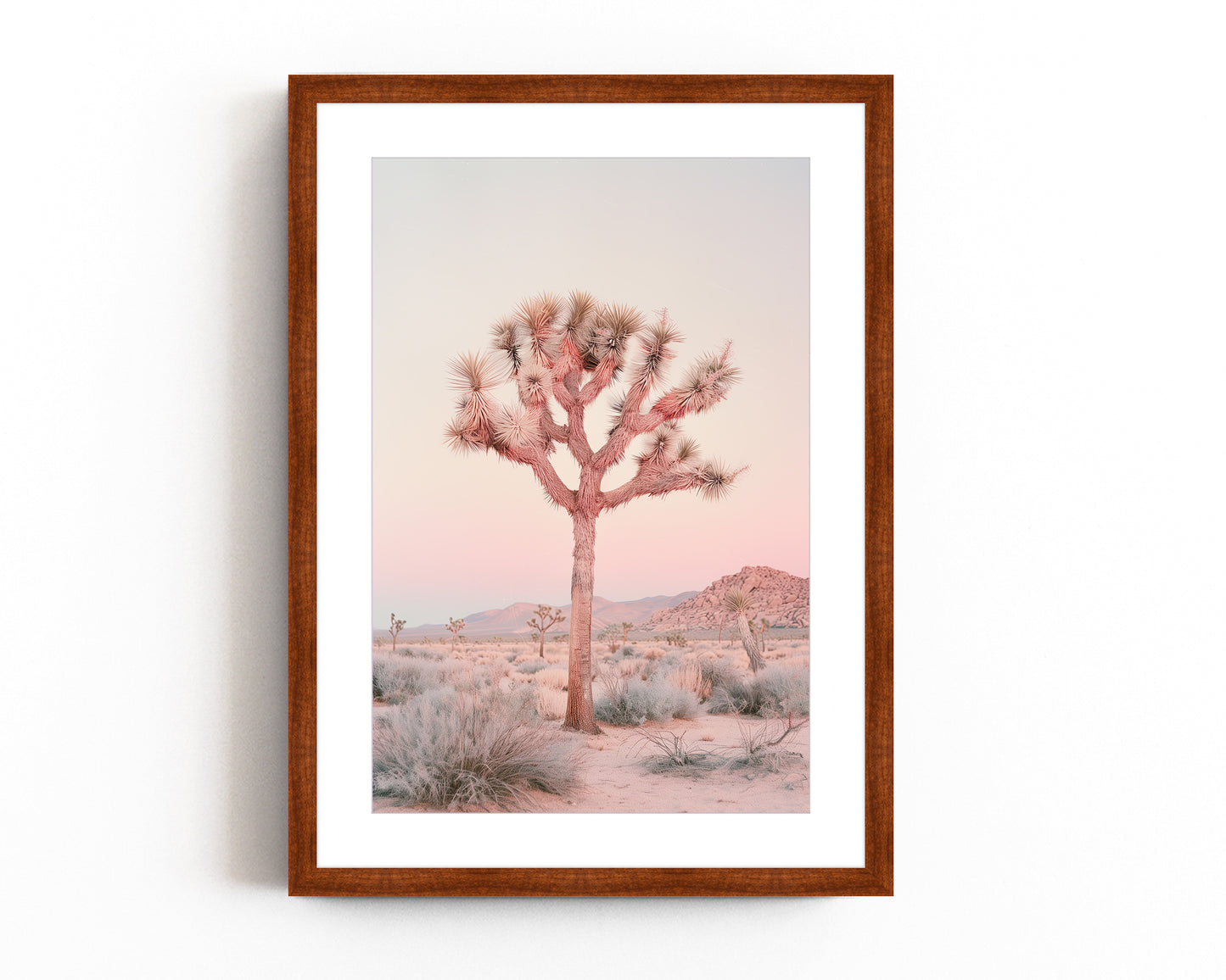 Joshua Tree wall art with a pastel desert landscape, perfect for contemporary and boho chic interiors.