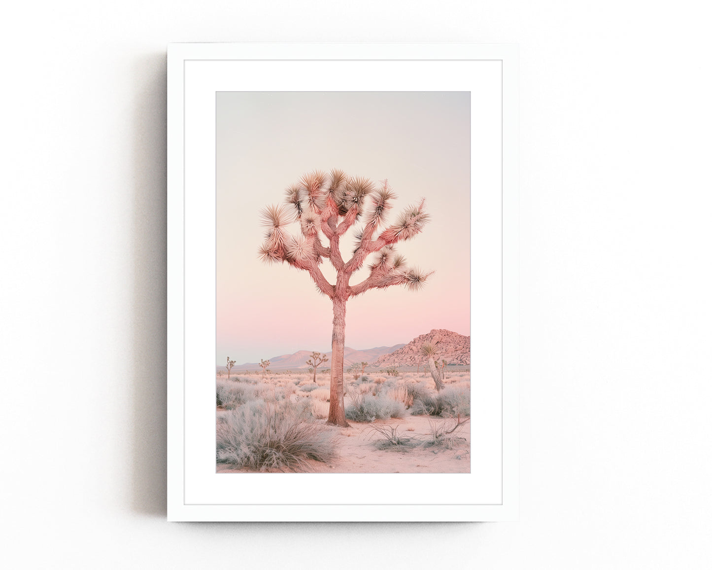 Joshua Tree wall art with a pastel desert landscape, perfect for contemporary and boho chic interiors.