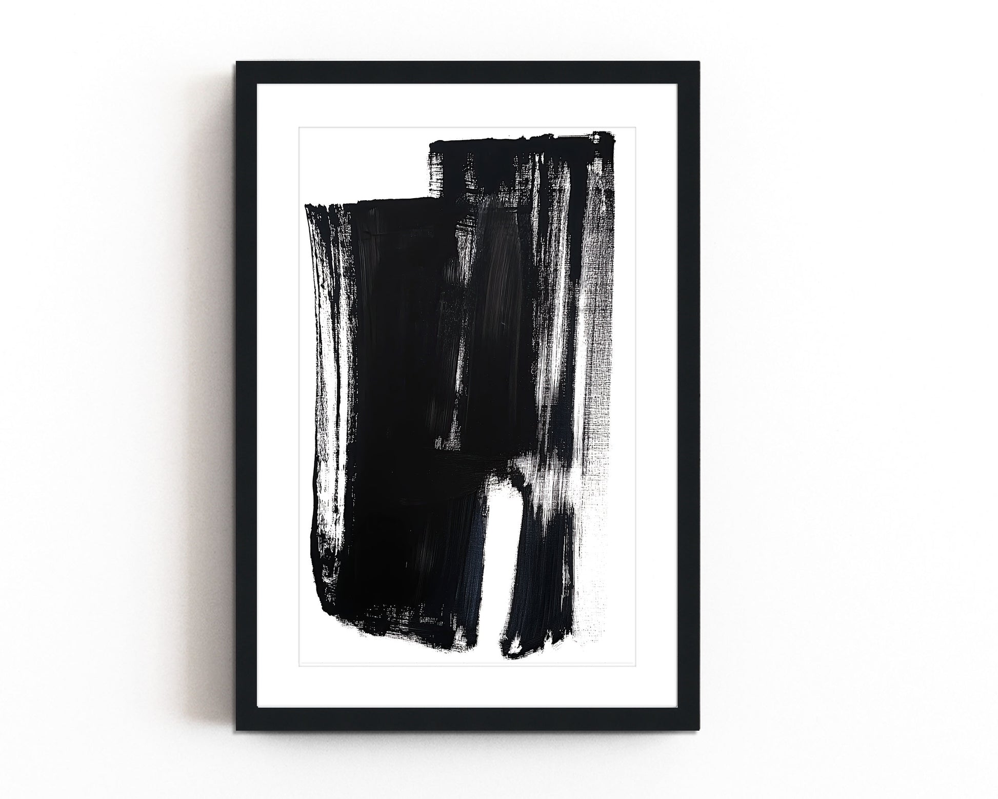 Abstract brushstroke art print with bold black and white design for minimalist interiors.