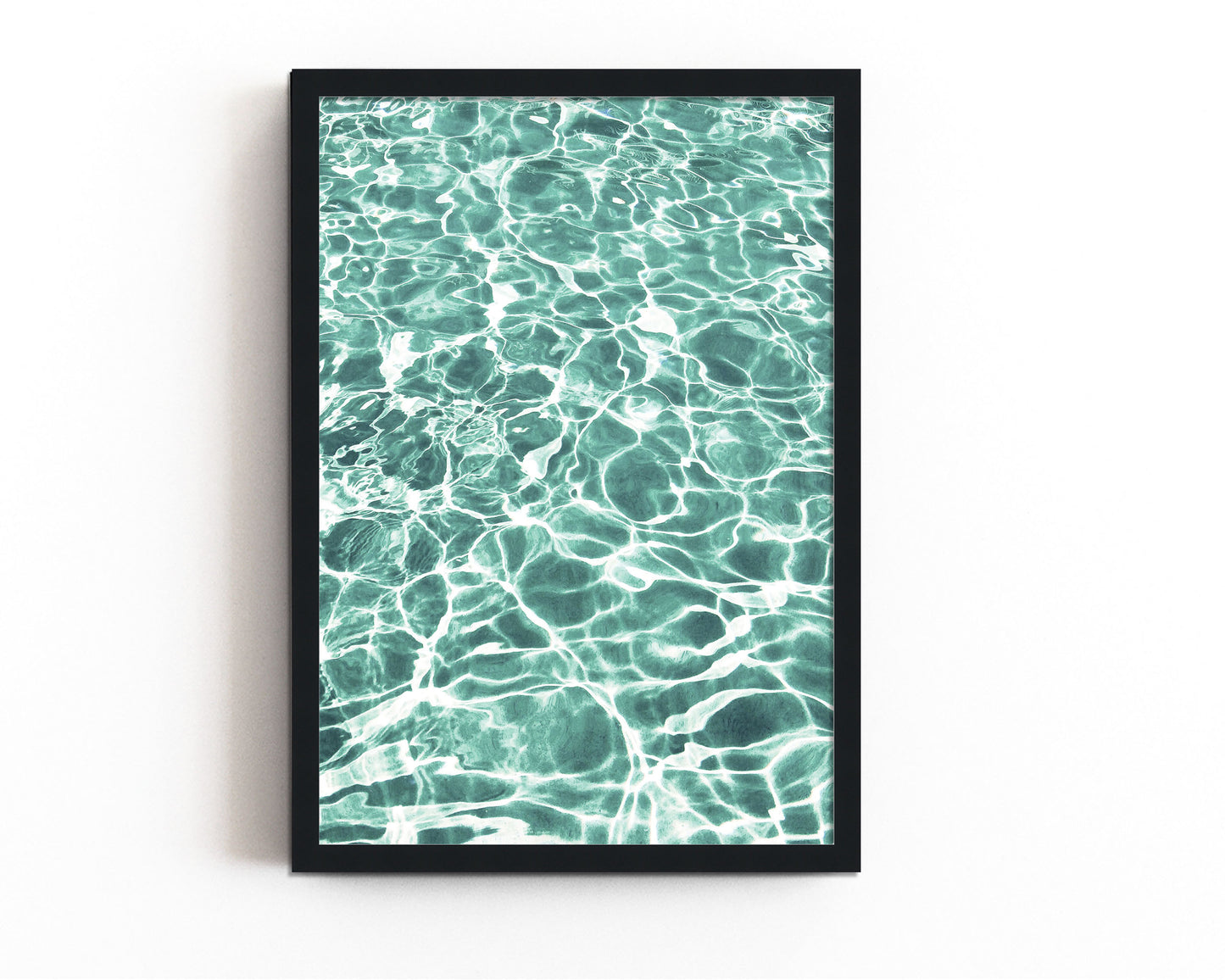 Abstract green aquatic artwork featuring serene pool reflections and organic wave-like patterns, perfect for modern coastal or minimalist interiors.