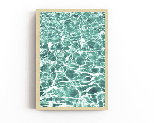 Abstract green aquatic artwork featuring serene pool reflections and organic wave-like patterns, perfect for modern coastal or minimalist interiors.