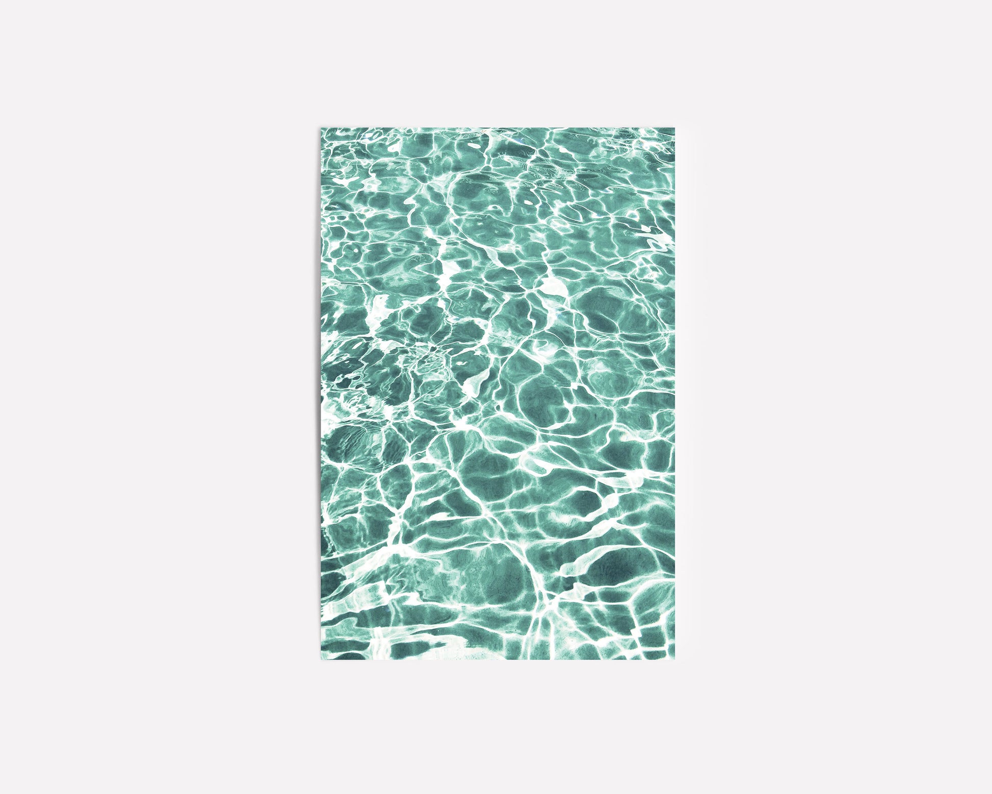 Abstract green aquatic artwork featuring serene pool reflections and organic wave-like patterns, perfect for modern coastal or minimalist interiors.