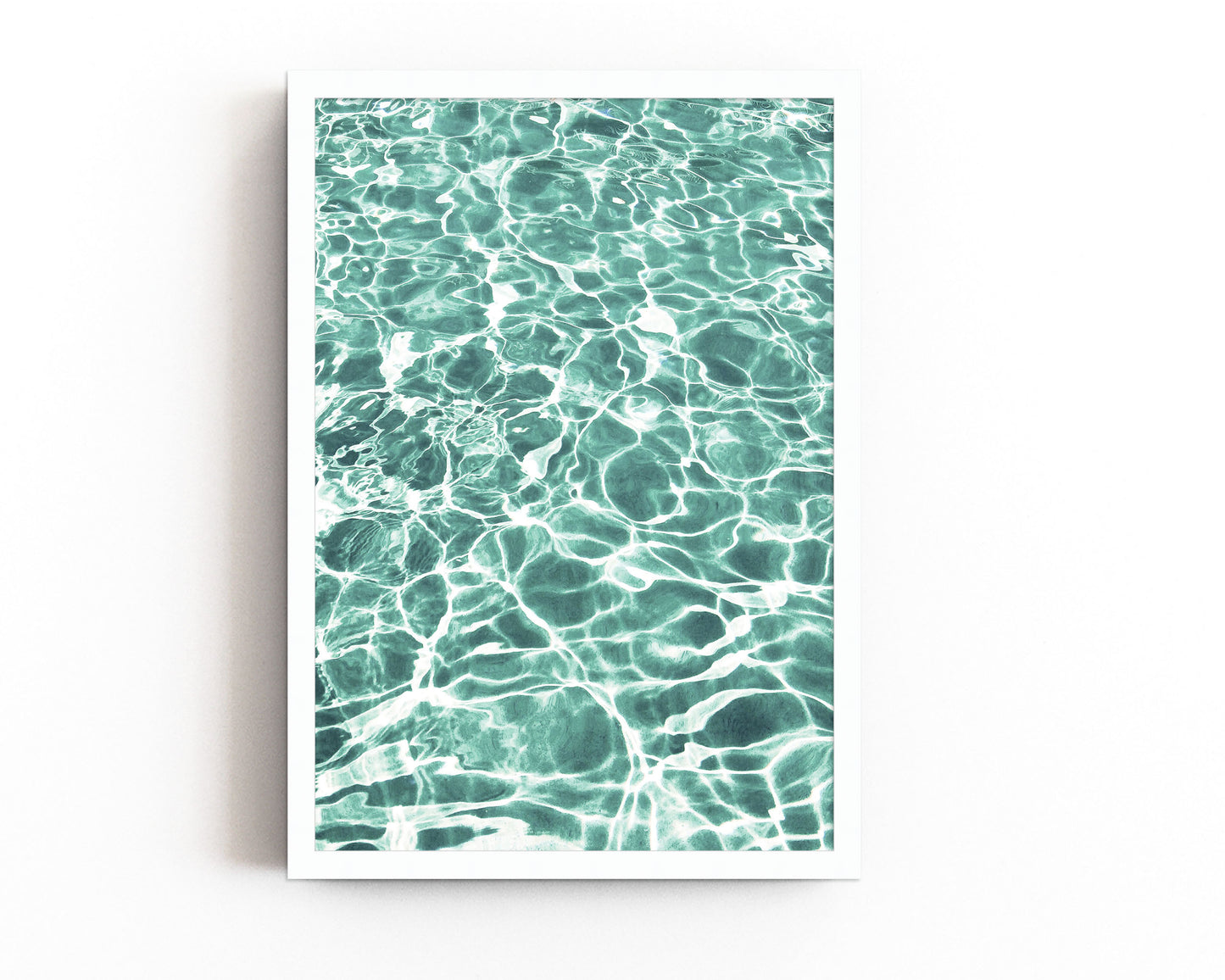 Abstract green aquatic artwork featuring serene pool reflections and organic wave-like patterns, perfect for modern coastal or minimalist interiors.