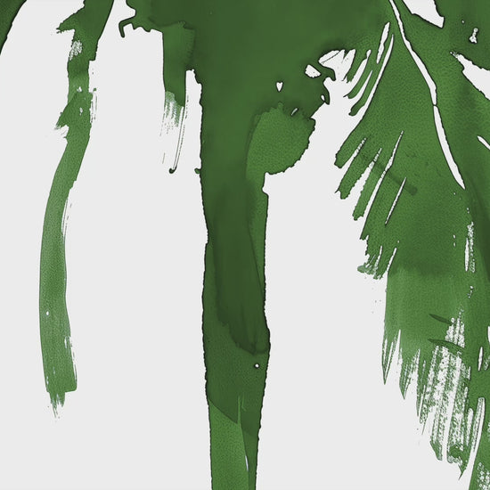 Bold green palm tree silhouette art print in a minimalist style on a white background. Perfect for tropical, coastal, or nature-inspired decor, this abstract botanical print adds a vibrant and modern touch to any space.