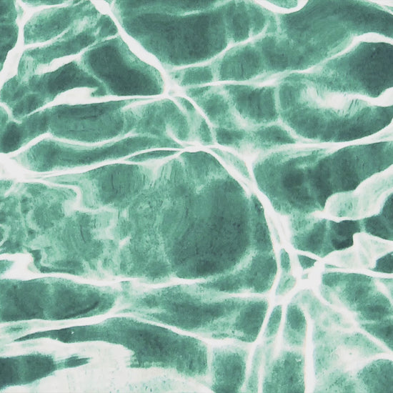 Abstract green aquatic artwork featuring serene pool reflections and organic wave-like patterns, perfect for modern coastal or minimalist interiors.