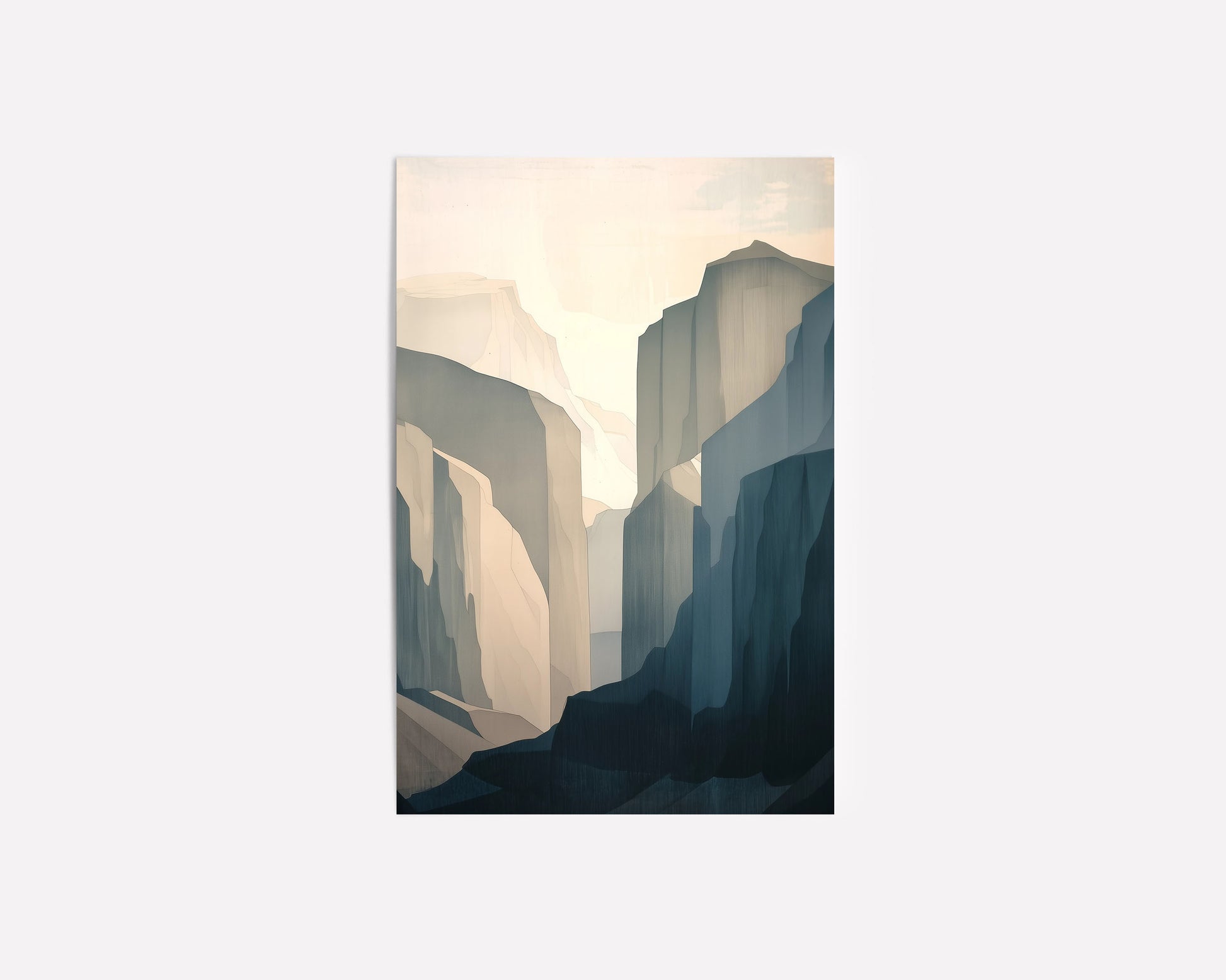 Abstract Yosemite National Park print with earth tones, featuring modern mountain cliffs and valleys for a minimalist and nature-inspired decor style.
